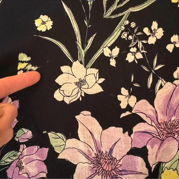 Great Jones Navy Floral Neck Tie Dress Midi Sleeveless Floral Side Pockets Sz XS - Picture 13 of 16